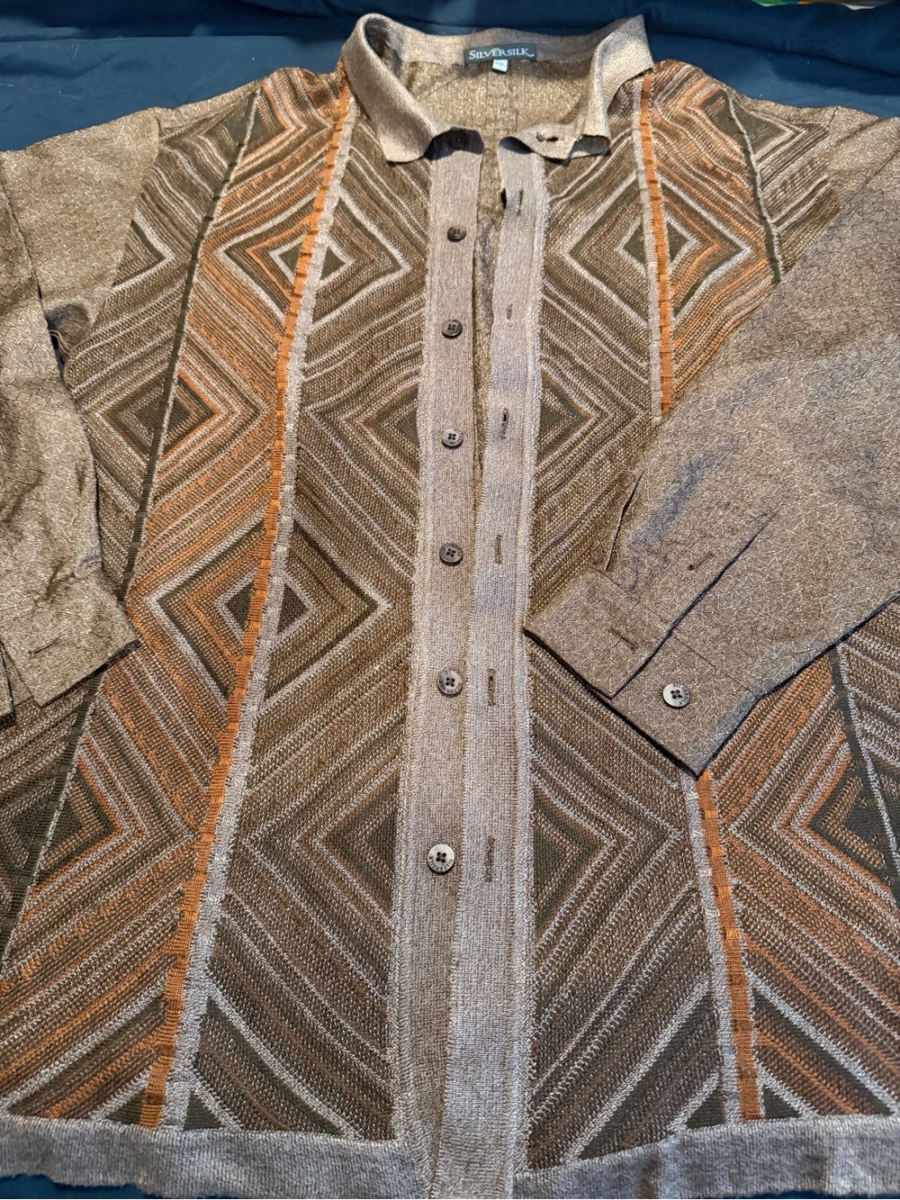 Silver Jeans Metallic Gray Knit Jacket with Brown and Orange Accents